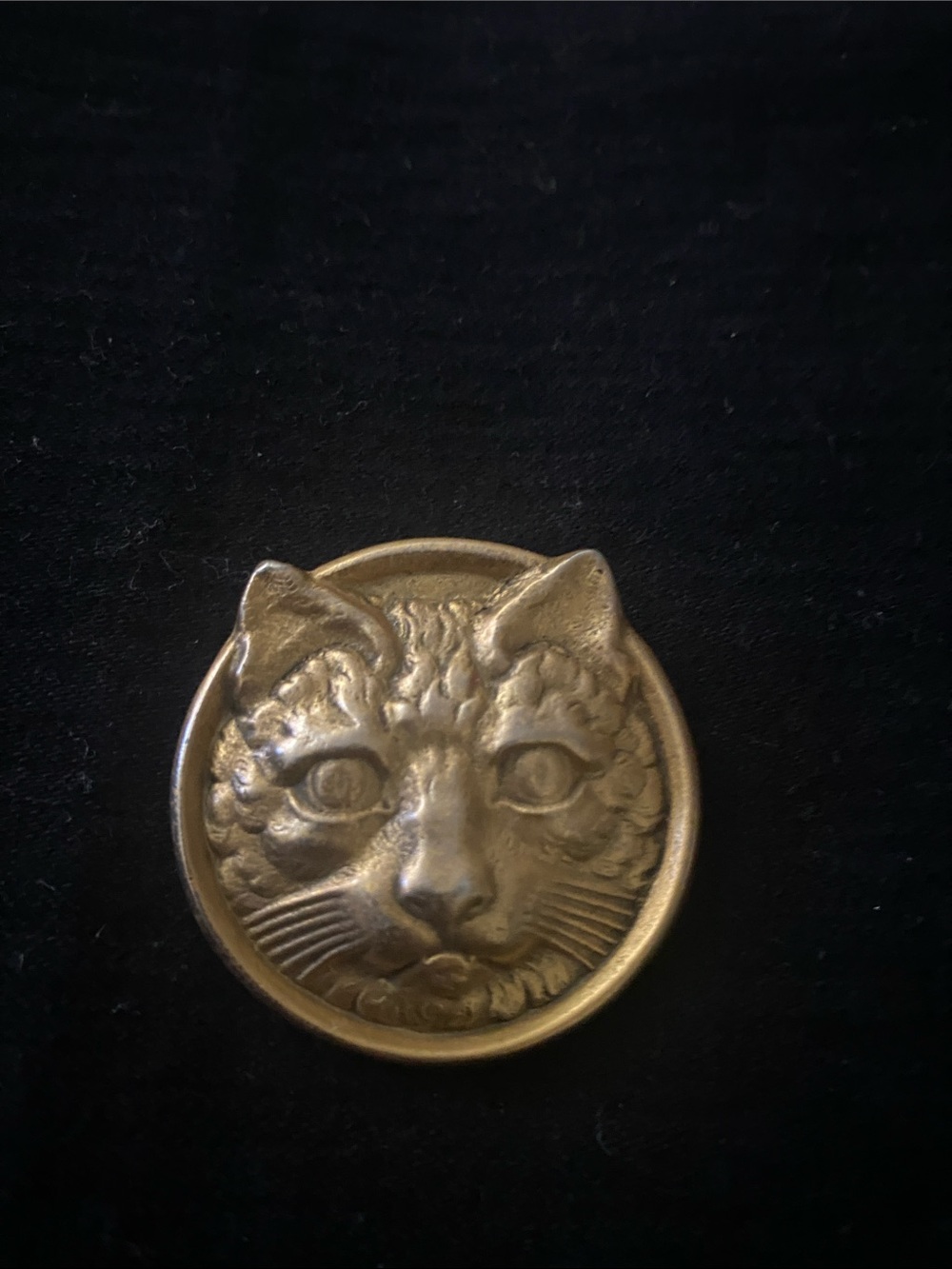 Vintage gold-tone metal cat face brooch